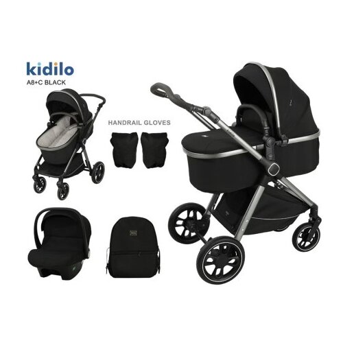 KIDILO a8+c kolica za bebe black ( kidkola8cbl ) Cene