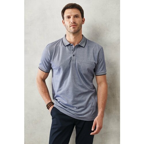 ALTINYILDIZ CLASSICS Men's Non-shrinking Cotton Fabric Regular Fit Wide Cut, Navy Blue Roll-Up Polo Collar with Pockets T-Shirt. Cene