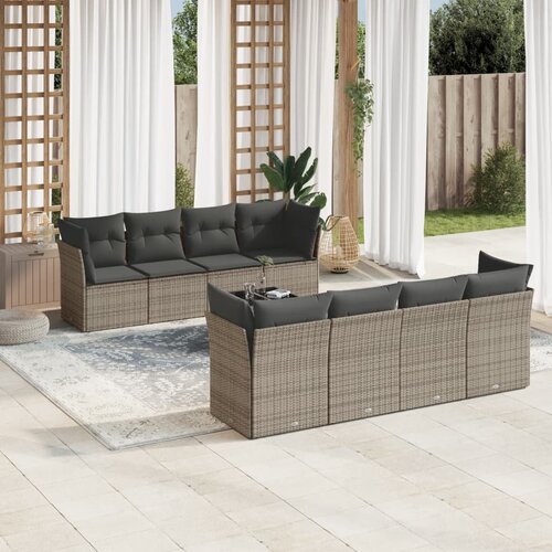 vidaXL 9-dijelni set vrtnih sofa od poliratana s jastucima sivi Cijene