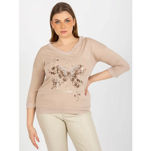 Fashion Hunters Beige blouse with application plus sizes up to V