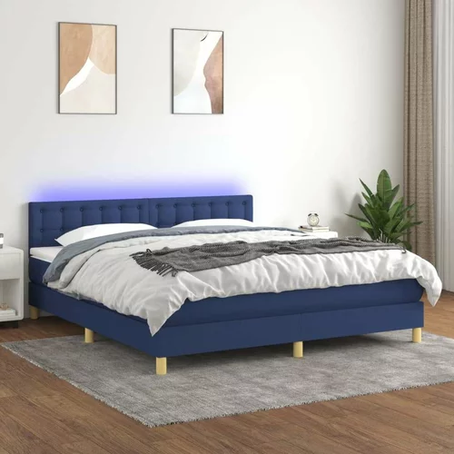  Box spring postelja z vzmetnico LED modra 160x200 cm blago, (20899124)
