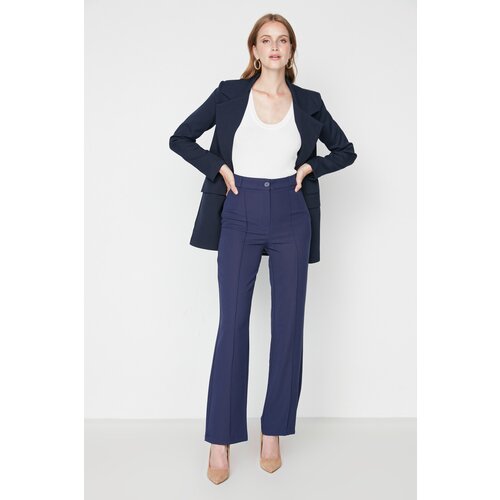 Trendyol Navy Blue High Waist Trousers Slike
