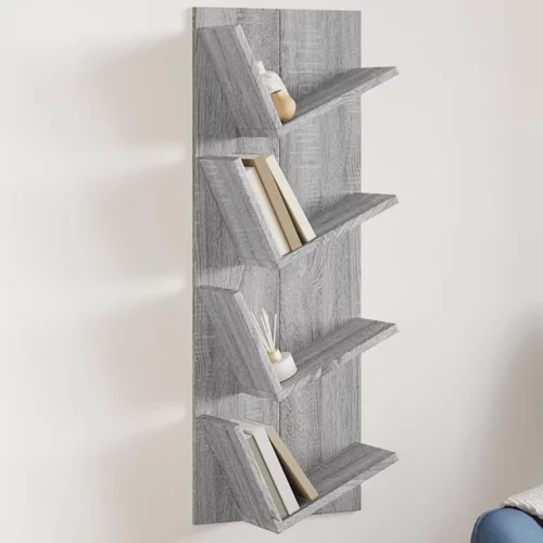  Zidne police za knjige s 4 razine siva boja hrasta 33x16x90 cm