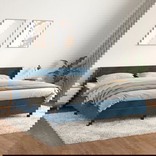 VidaXL Box spring postelja z vzmetnico temno modra 180x200 cm žamet Slike