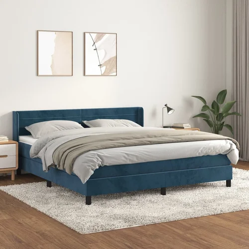 vidaXL Box spring postelja z vzmetnico temno modra 180x200 cm žamet