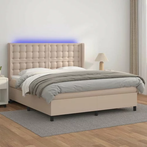  Box spring postelja vzmetnico LED kapučino 180x200 cm um. usnje, (20896136)