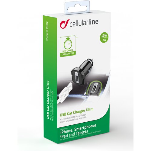 Cellular Line Auto punjač 10W USB-A, crni Cene