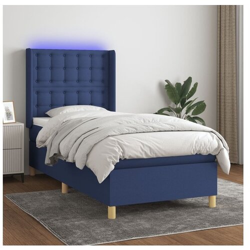 VidaXL Krevet box spring s madracem LED plavi 90x190 cm od tkanine Slike