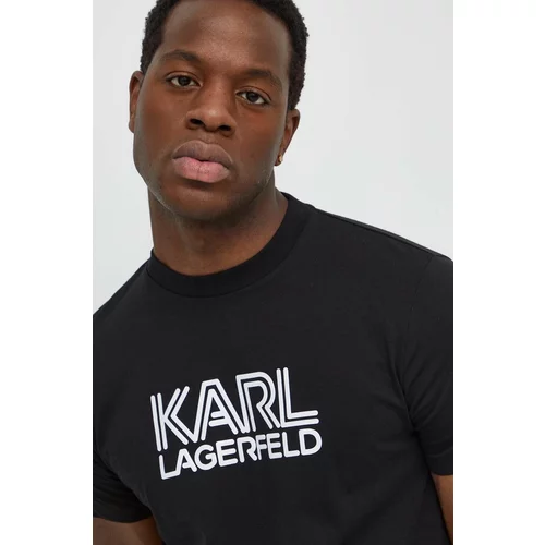 Karl Lagerfeld Bombažna kratka majica moški, črna barva