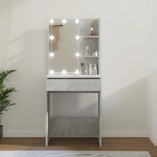 The Living Store Toaletna mizica z LED lučkami betonsko siva 60x40x140 cm - Toaletna Mizica, (21671088) Slike