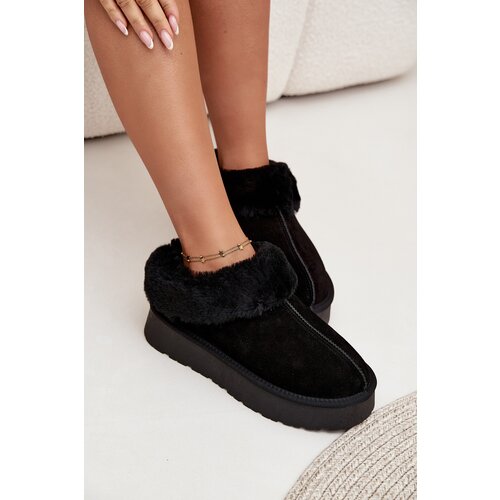 Boto Leather Suede Snow Boots Women&amp;#039;s With Fur Black Mivelle Slike