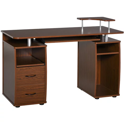 HOMCOM Moderna lesena računalniška pisalna miza s predali, pisarniška miza z izvlečno polico in držalom za tipkovnico, 120x55x85cm, rjava, (20727996)