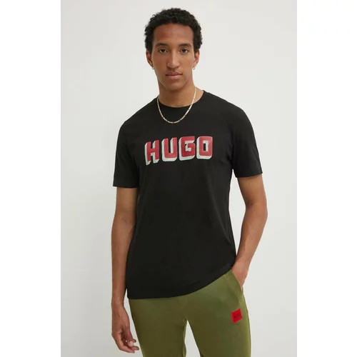 Hugo Bombažna kratka majica moška, črna barva, 50516624