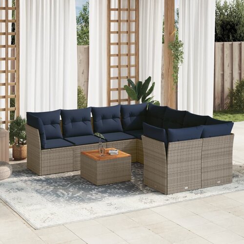 vidaXL 9-dijelni set vrtnih sofa od poliratana s jastucima sivi Cijene