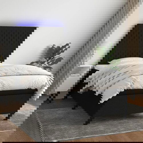 VidaXL Box spring postelja z vzmetnico LED črna 90x190 cm blago Slike