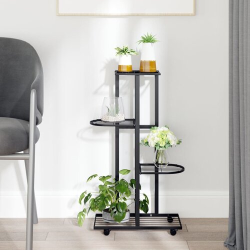 Maison Chic Stalak za cvijeće s 4 kata i kotačima 44x23x80 cm crni željezni Slike