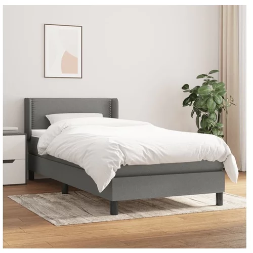 vidaXL Box spring postelja z vzmetnico temno siva 90x190 cm