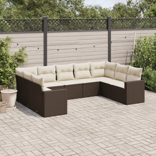 VidaXL 9-dijelni set vrtnih sofa s jastucima poliratan smeđi Slike