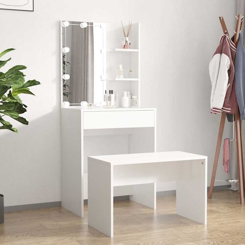  Set toaletnog stolića LED bijeli od konstruiranog drva Bijela 86.5 x 35 x 136 cm Slike