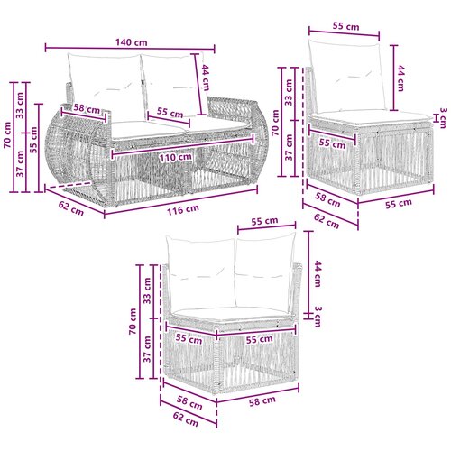  Sjedeća garnitura za vrt 5 kom. Siva i tamno siva poliratan 70 x 62 x 70 cm Slike