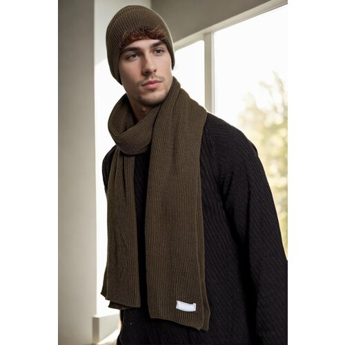 Dewberry 35261 Mens Scarf Beret Set-Khaki Slike