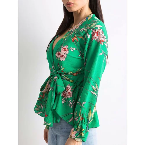 Fashion Hunters Green floral blouse with a frill