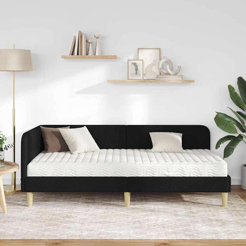  Kutni okvir kreveta s madracem Crna 90 x 190 cm tkanina Slike
