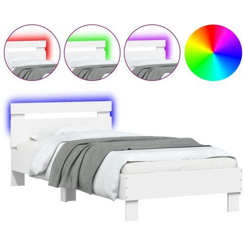 VidaXL Posteljni okvir z vzglavjem in LED lučkami bel 90x200 cm, (21007136) Slike