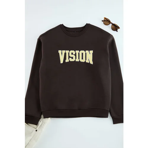 Trendyol Dark Unisex Oversize/Wide Cut Embroidered Fleece Sweatshirt