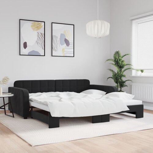 VidaXL Dnevni krevet na razvlačenje crni 100 x 200 cm bar&amp;scaron;unasti Slike