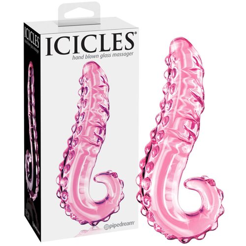Icicles No. 24 - stekleni dildo z rebrastim jezikom (roza) Cene
