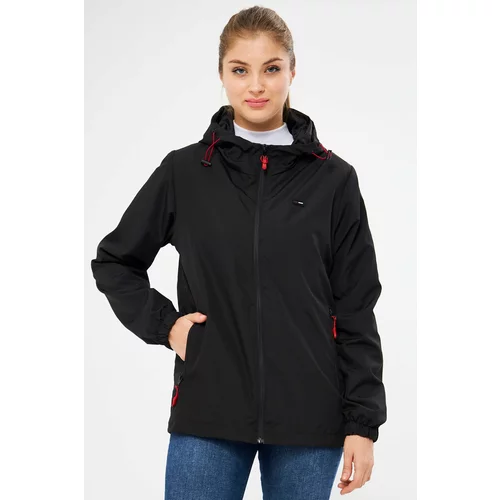 River Club Women's Black Inner Lined Water And Windproof Hooded Raincoat With Pocket