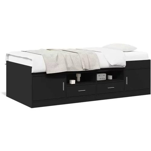 vidaXL Dnevna postelja s predali črna 75x190 cm inženirski les