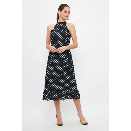 Trendyol Black Belted Polka Dot Dress