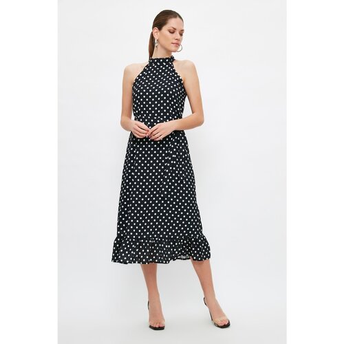 Trendyol Black Belted Polka Dot Dress Slike