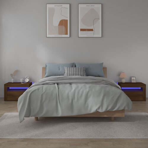 VidaXL Nočna omarica 2 kosa z LED lučkami rjavi hrast 60x35x40 cm Slike