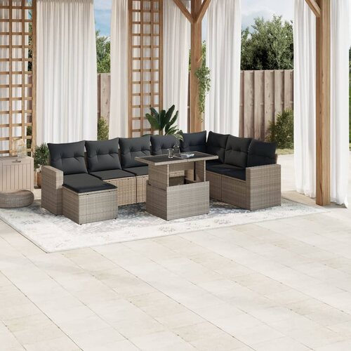 VidaXL 9-dijelni set vrtnih sofa od poliratana s jastucima svjetlosivi Slike