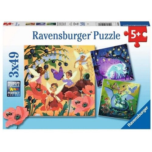 Ravensburger puzzle - Jednorog/ zmaj I vila - 3x49 delova Slike