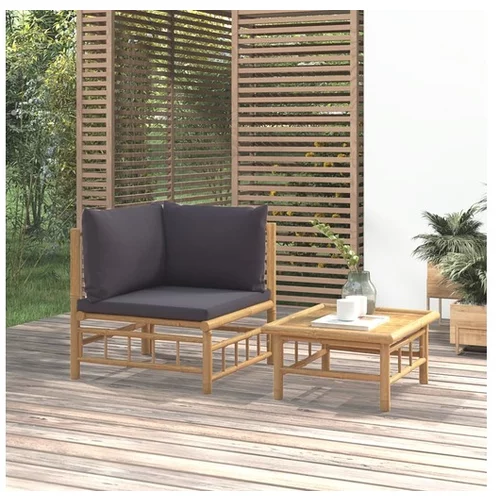  Vrtna sedežna garnitura 2-delna temno sive blazine bambus