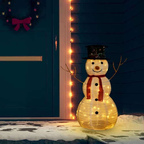 vidaXL okrasni novoletni snežak LED razkošno blago 90 cm