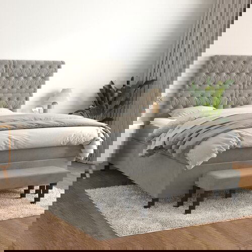 The Living Store Box spring postelja z vzmetnico svetlo siva 140x200 cm žamet - Box Spring Postelja, (21490112) Slike