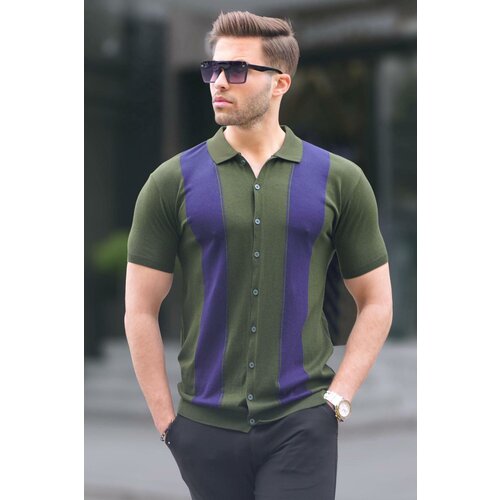 Madmext Khaki Polo Collar Knitwear Men's T-Shirt 6353 Slike