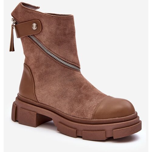 Kesi Fashionable women's suede ankle boots, dark beige, Kandell Cene