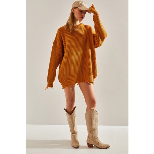 Bianco Lucci Women's Thessaloniki Knit Openwork Detail Oversize Knitwear Sweater Cijene