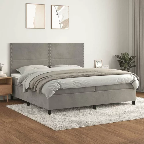  Box spring postelja z vzmetnico svetlo siva 200x200 cm žamet, (20725650)