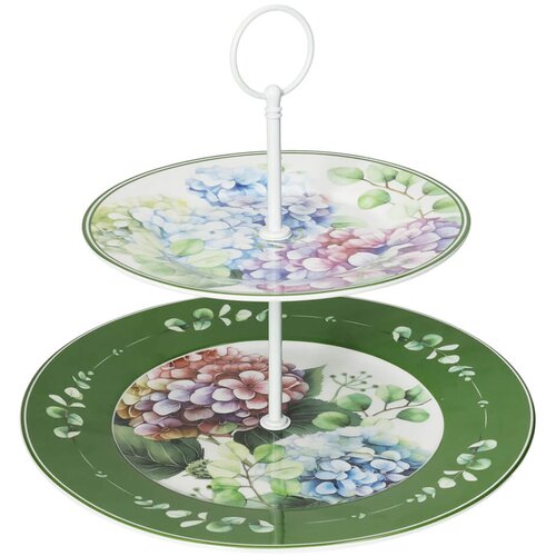 Brandani servirno stojalo, etažer 2-nadstropno Flora h23cm / porcelan, (21102669) Cene