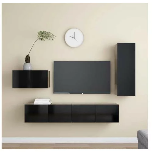  Komplet TV omaric 4-delni črna iverna plošča