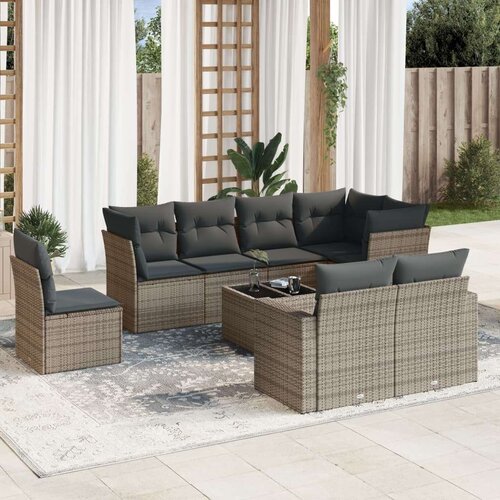 VidaXL 9-dijelni set vrtnih sofa od poliratana s jastucima sivi Slike