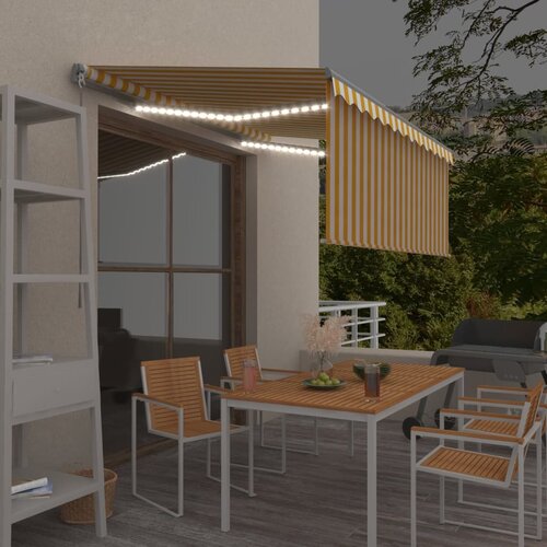 vidaXL ročno zložljiva tenda s senčilom led 3x2,5 m rumena in bela Cene