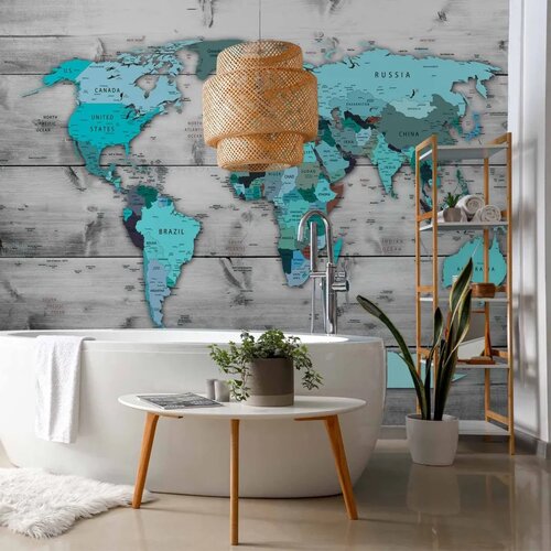  Foto tapeta - World Map: Blue Continents 100x70 Vodootporna Slike